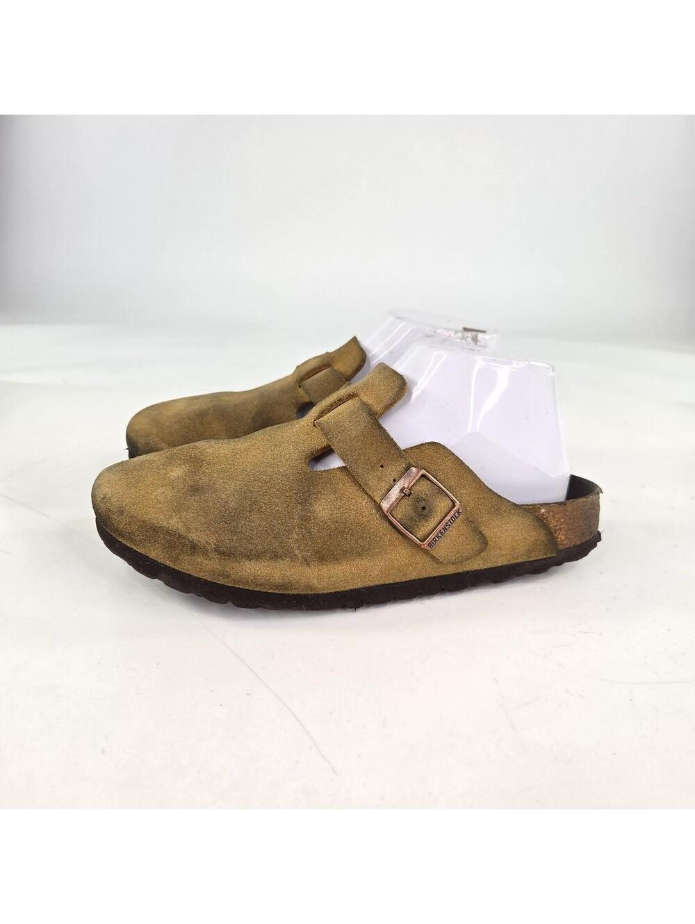 BIRKENSTOCK Boston Suede Clogs Size 38 US 7 Women's Tan Brown Mules Shoes - Picture 1 of 11